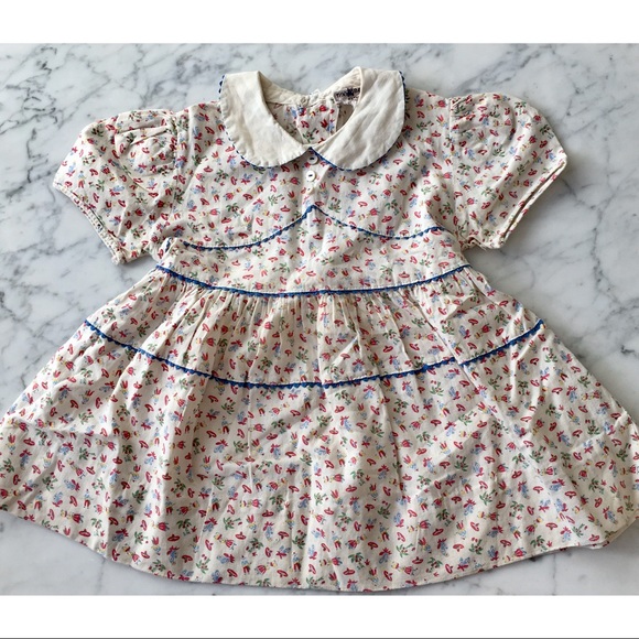 Vintage 40s Novelty Print Peter Pan Collar Dress - Picture 2 of 7